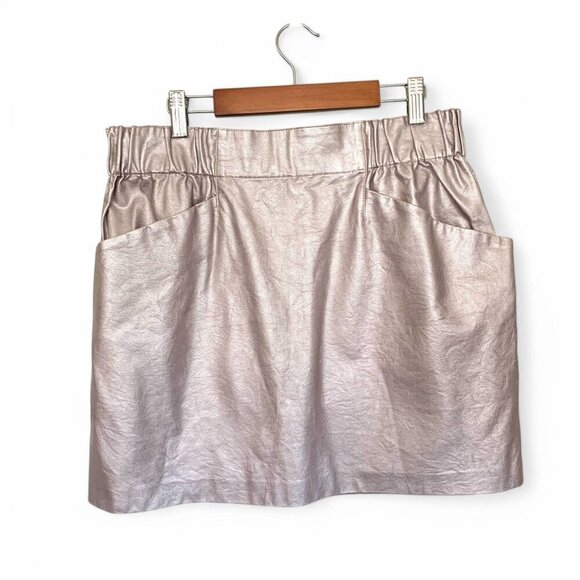 Zara Basic Metallic Blush Silver High-Waisted Mini Skirt With Pockets Size L - Picture 1 of 5